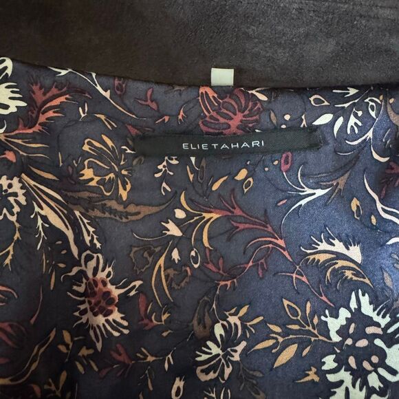 Elie Tahari Long Brown Suede Fitted Jacket With Ornate Buttons Size S - Picture 7 of 10